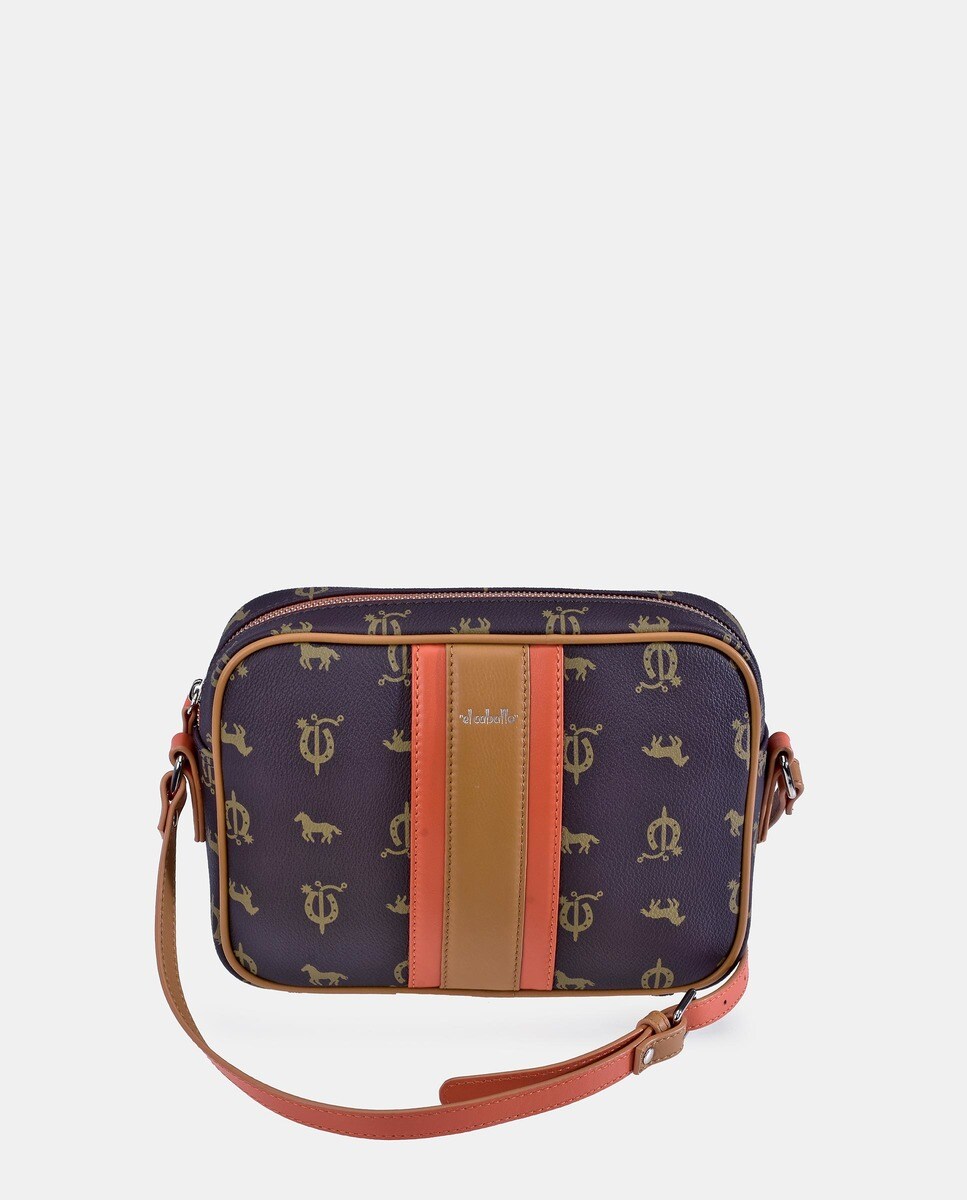 Sac à bandoulière moyen en toile foncé avec logos et détails