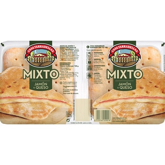 sándwich mixto de jamón y queso con masa de pizza pack 2 x 120 g envase 240 g - Casa Tarradellas