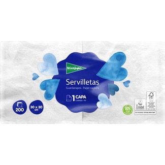 servilletas blancas 1 capa 30x30 cm paquete 200 unidades - El Corte Ingles