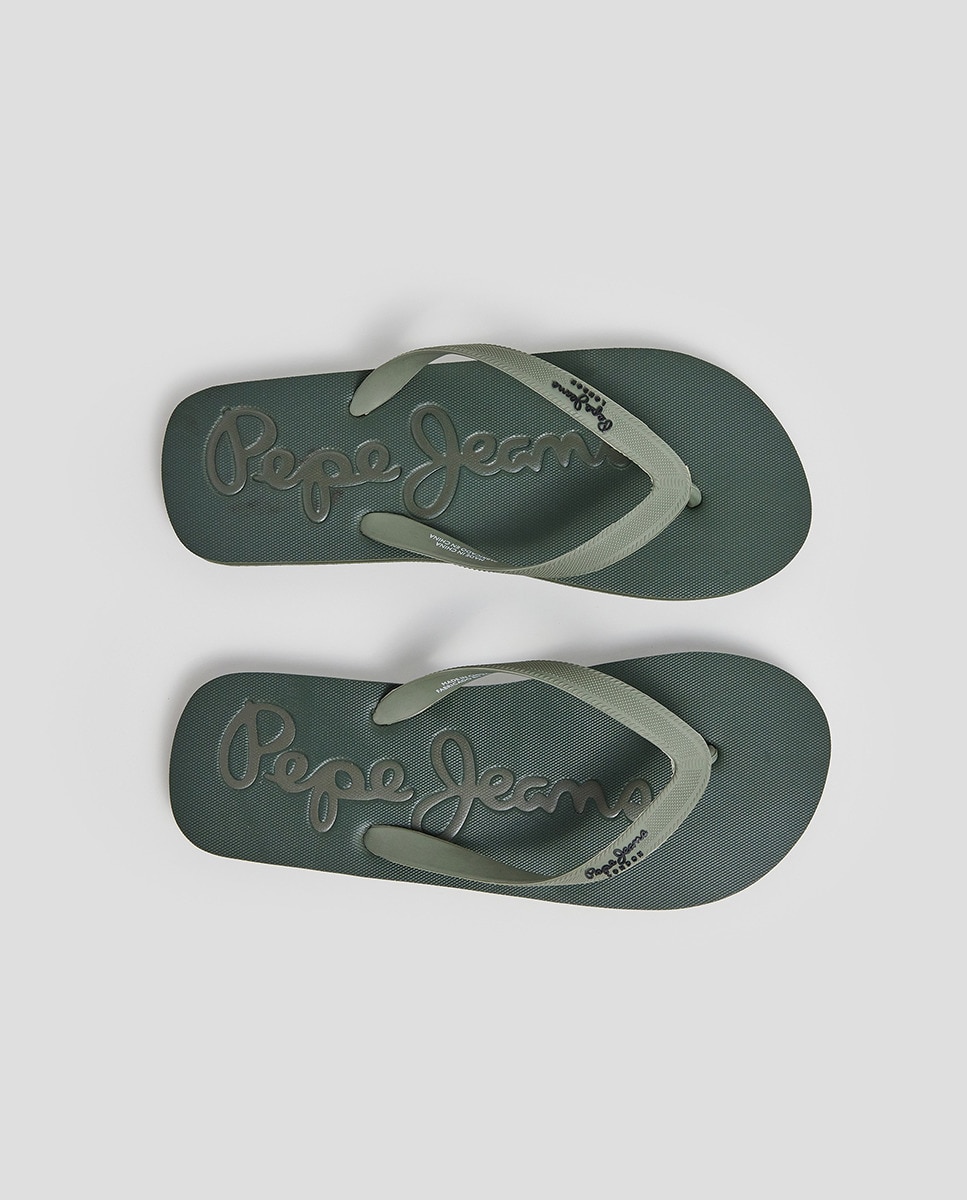 Chinelos Bay Beach com Tira de Dedo Logotipada Caqui-3