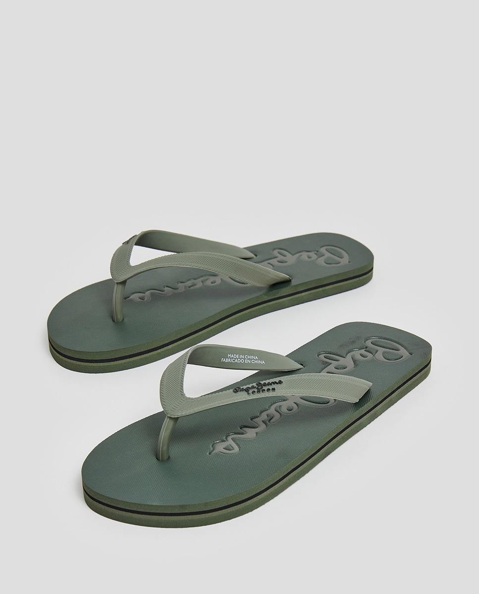 Chinelos Bay Beach com Tira de Dedo Logotipada Caqui-2