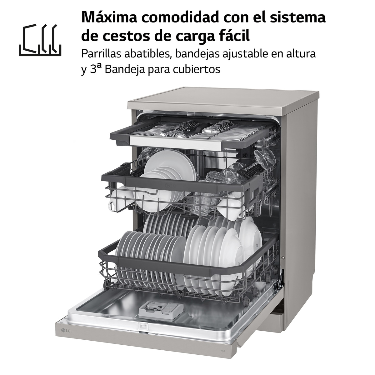 Lavavajillas LG 14 servicios, 60 cm, con bandeja para cubiertos - DF355FP Inox antihuellas-6