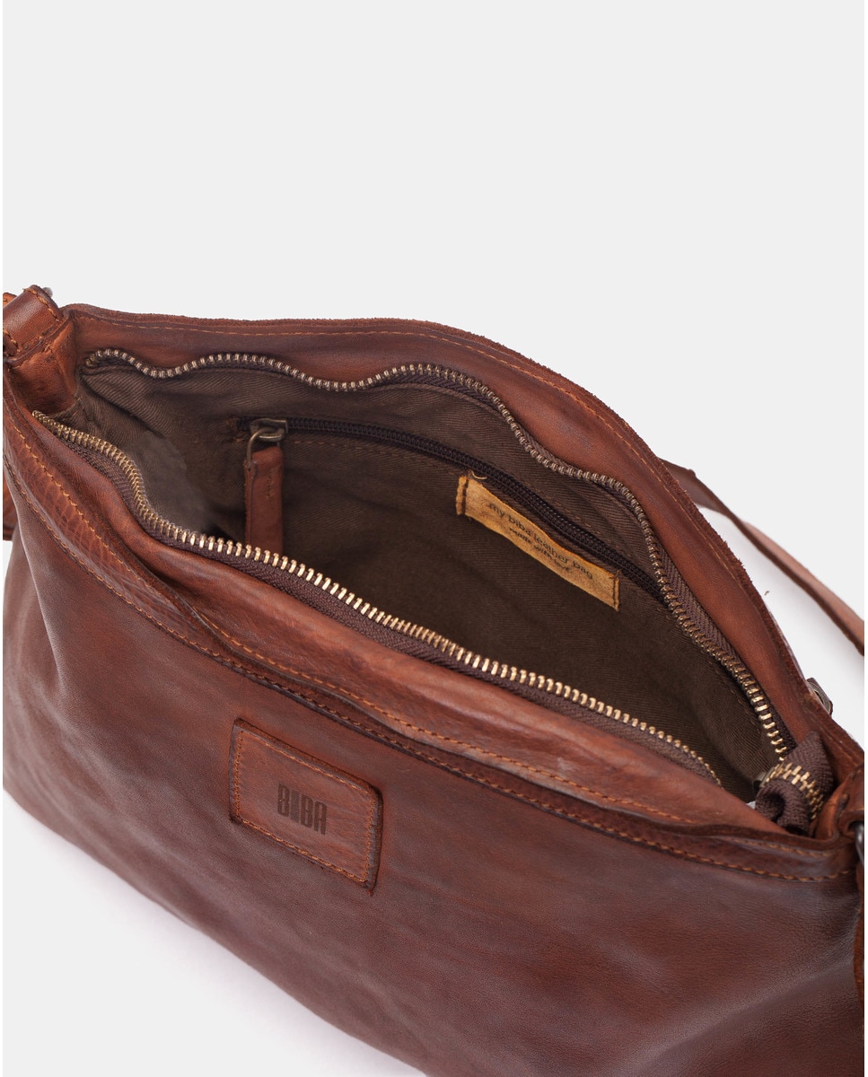 Mala a Tiracolo com Fecho de Correr e em Pele de Bovino Camel-4