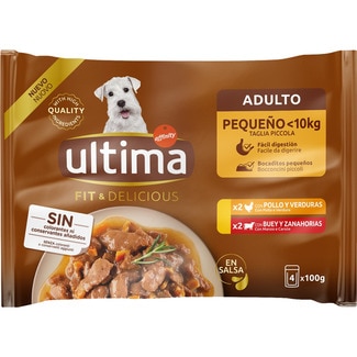 Fit&Delicious comida húmeda para perros minis adultos con pollo 2 sobres 100 g con buey 2 sobres 100 g - Ultima