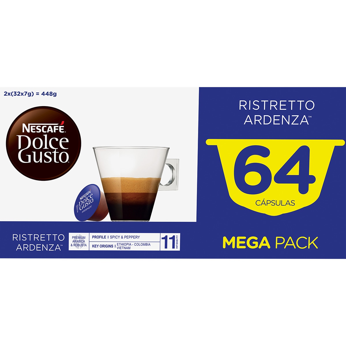 Café Ristretto Ardenza Intensidade 11 Mega Pack embalagem 64 cápsulas