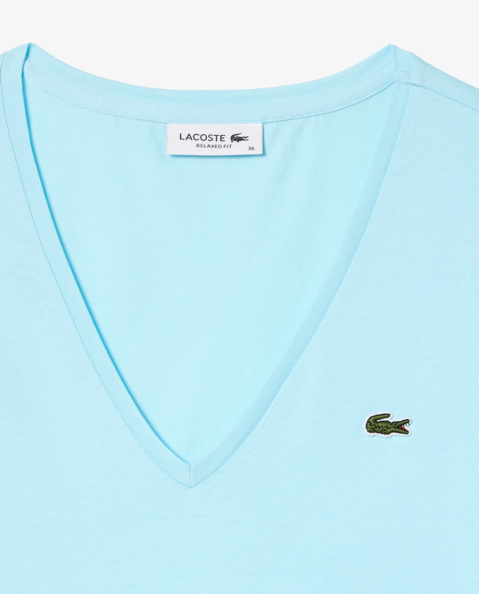 T-shirt Loose Fit com Manga Curta e Decote em Bico Azul-claro-5