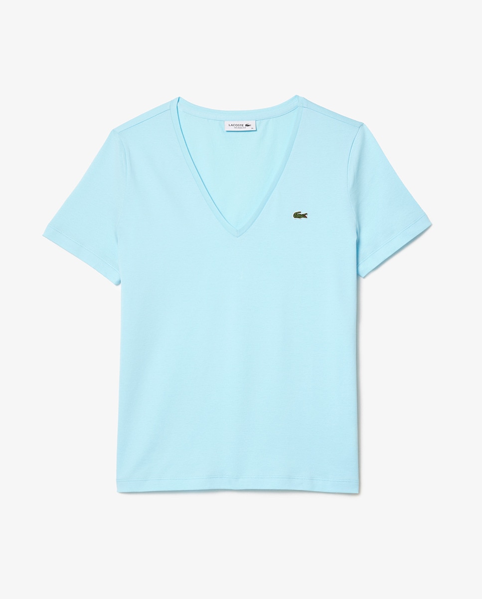 T-shirt Loose Fit com Manga Curta e Decote em Bico Azul-claro-4