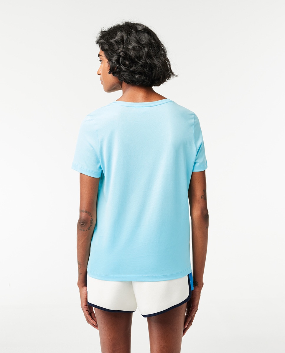 T-shirt Loose Fit com Manga Curta e Decote em Bico Azul-claro-2