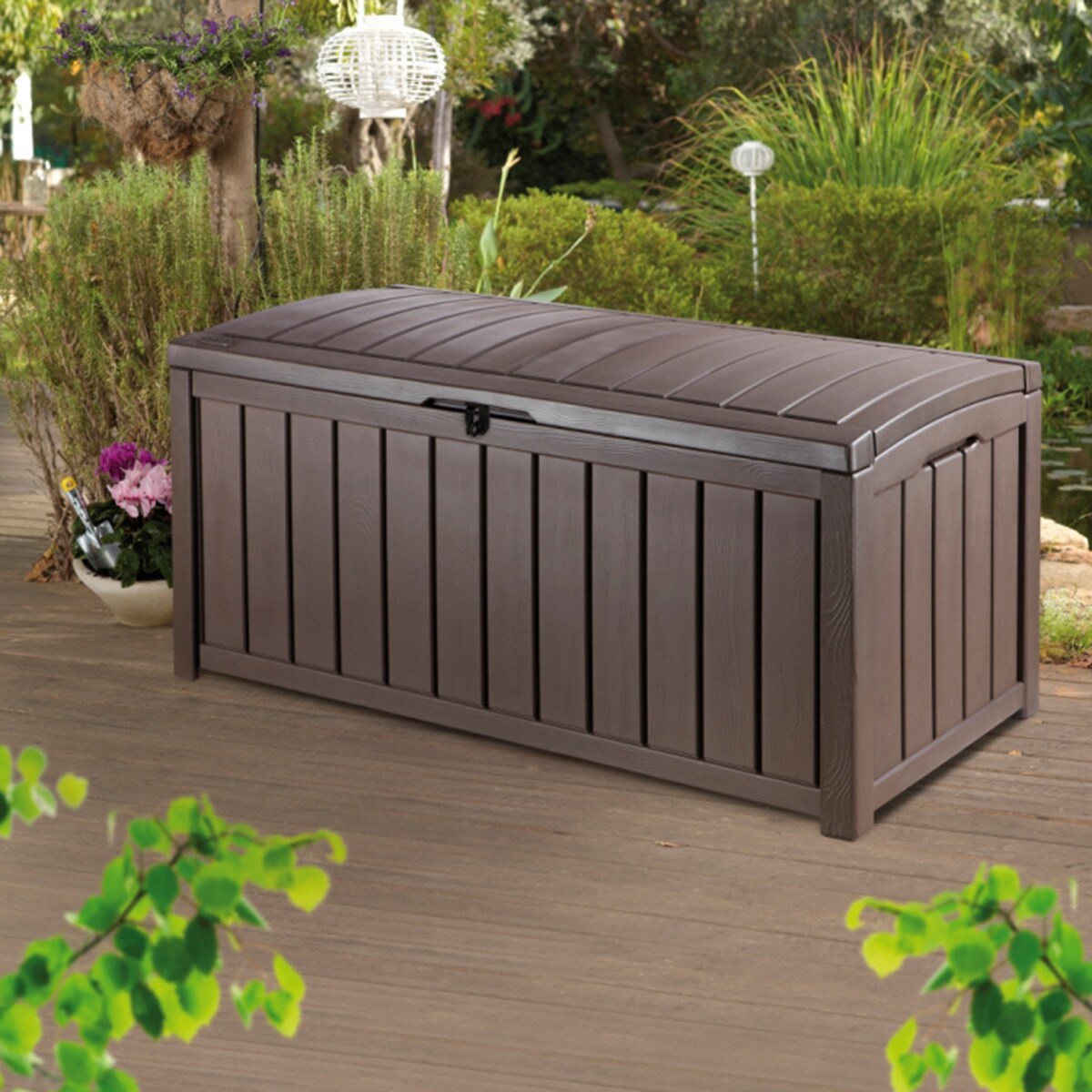 Arcón de jardíon resina, 390 litros, 122 x 54 x 58 cm Marrón-9