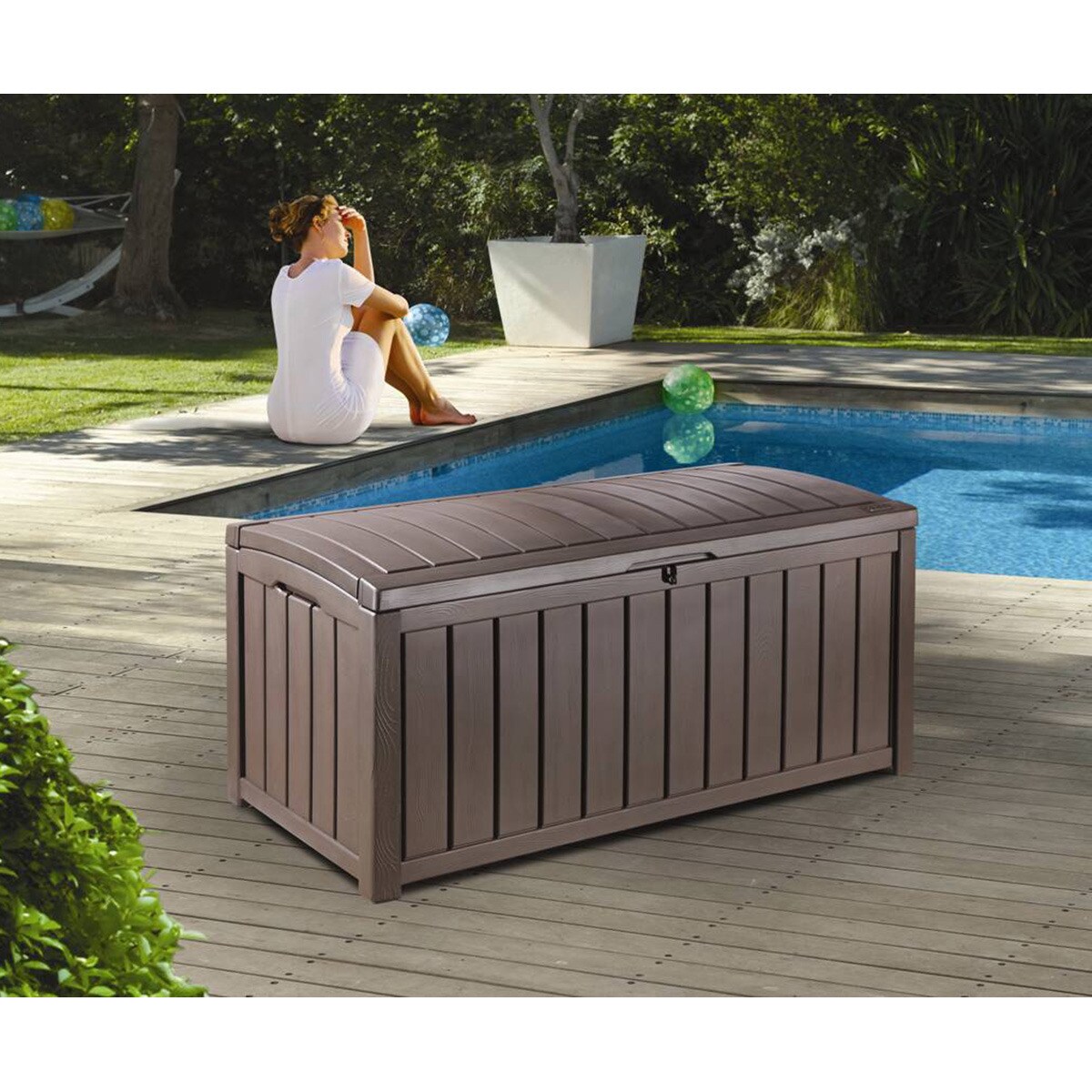 Arcón de jardíon resina, 390 litros, 122 x 54 x 58 cm Marrón-8