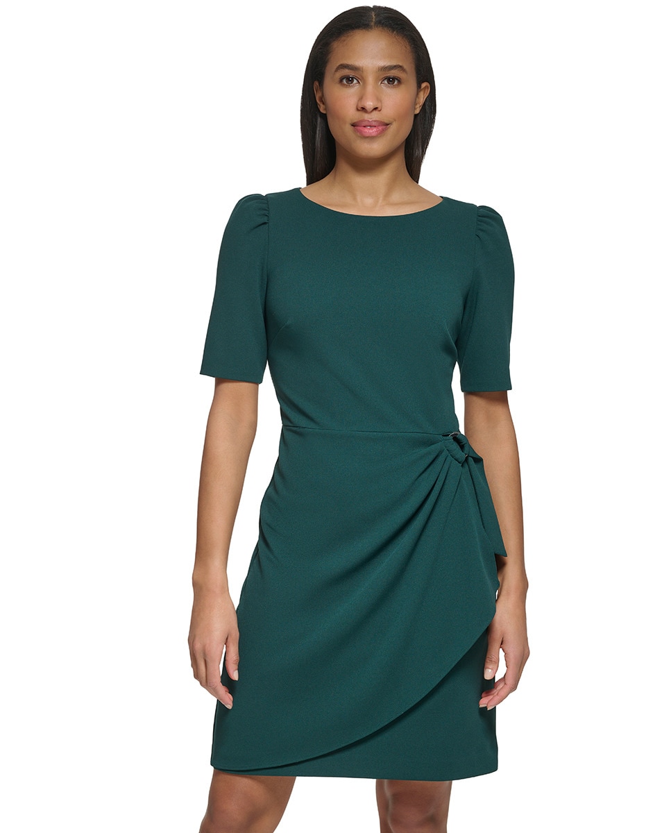 Vestido curto com decote redondo Verde-escuro-2