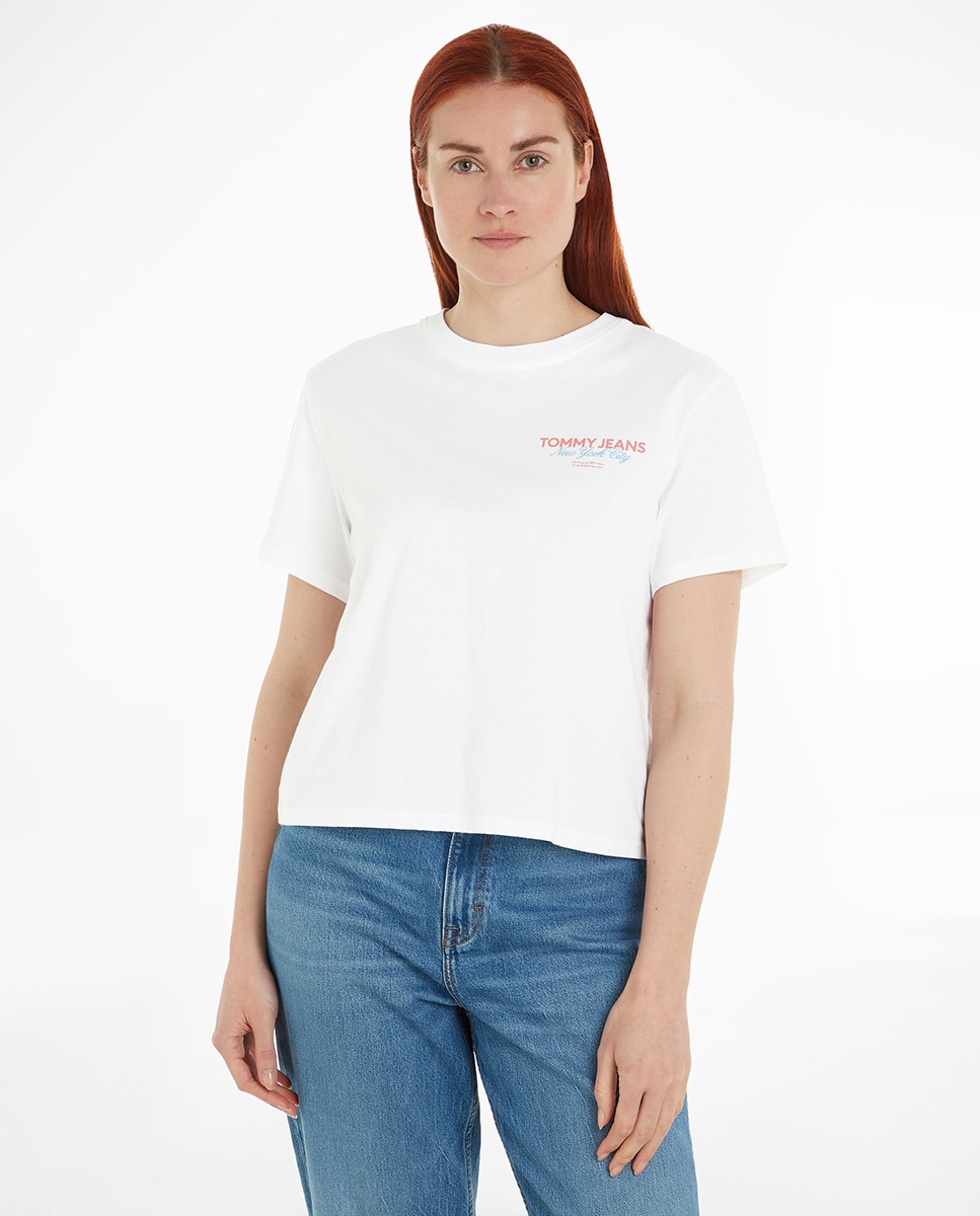 T-shirt Boxy Fit com Manga Curta Branco-1