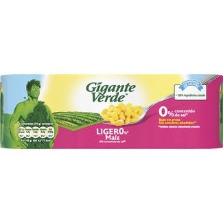maíz dulce en grano ligero 0% pack 3 latas 140 g neto escurrido - Gigante Verde