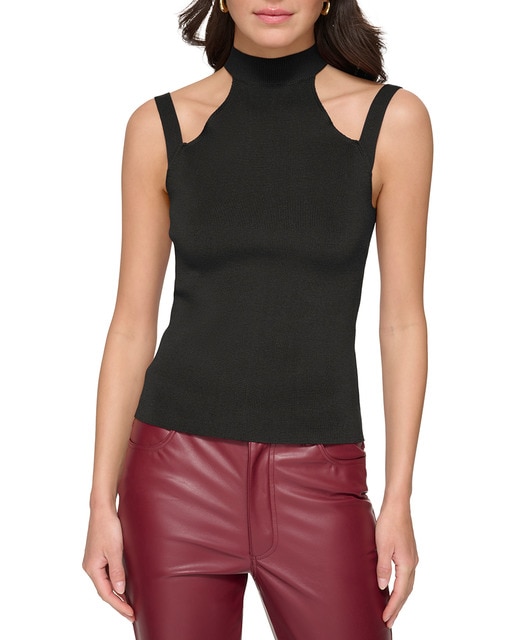 Imagen 0 de Top de mujer de color negro con cuello redondo liso