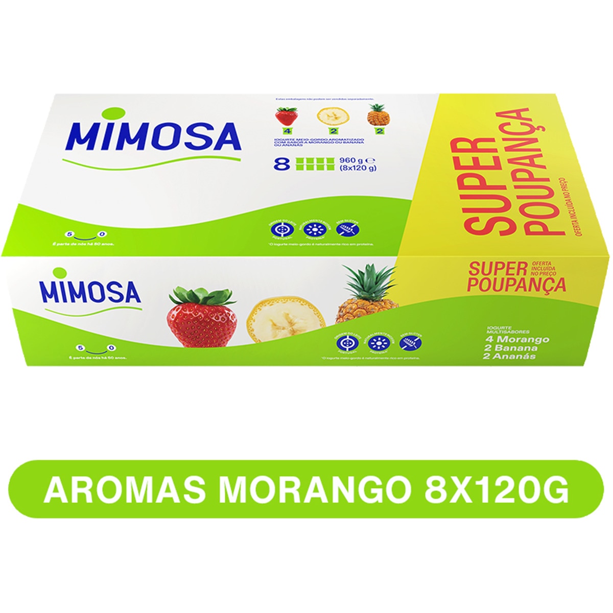 Iogurte Aroma 4 Morango, 2 Banana e 2 Ananás Pack 8 embalagem 120 g
