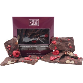 Chocolate Crocante de Framboesa e Amêndoa caixa 160 g - Pedaços De Cacau