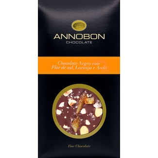 Chocolate Preto com Flor de Sal, Laranja e Avelã tablete 80 g - Annobon