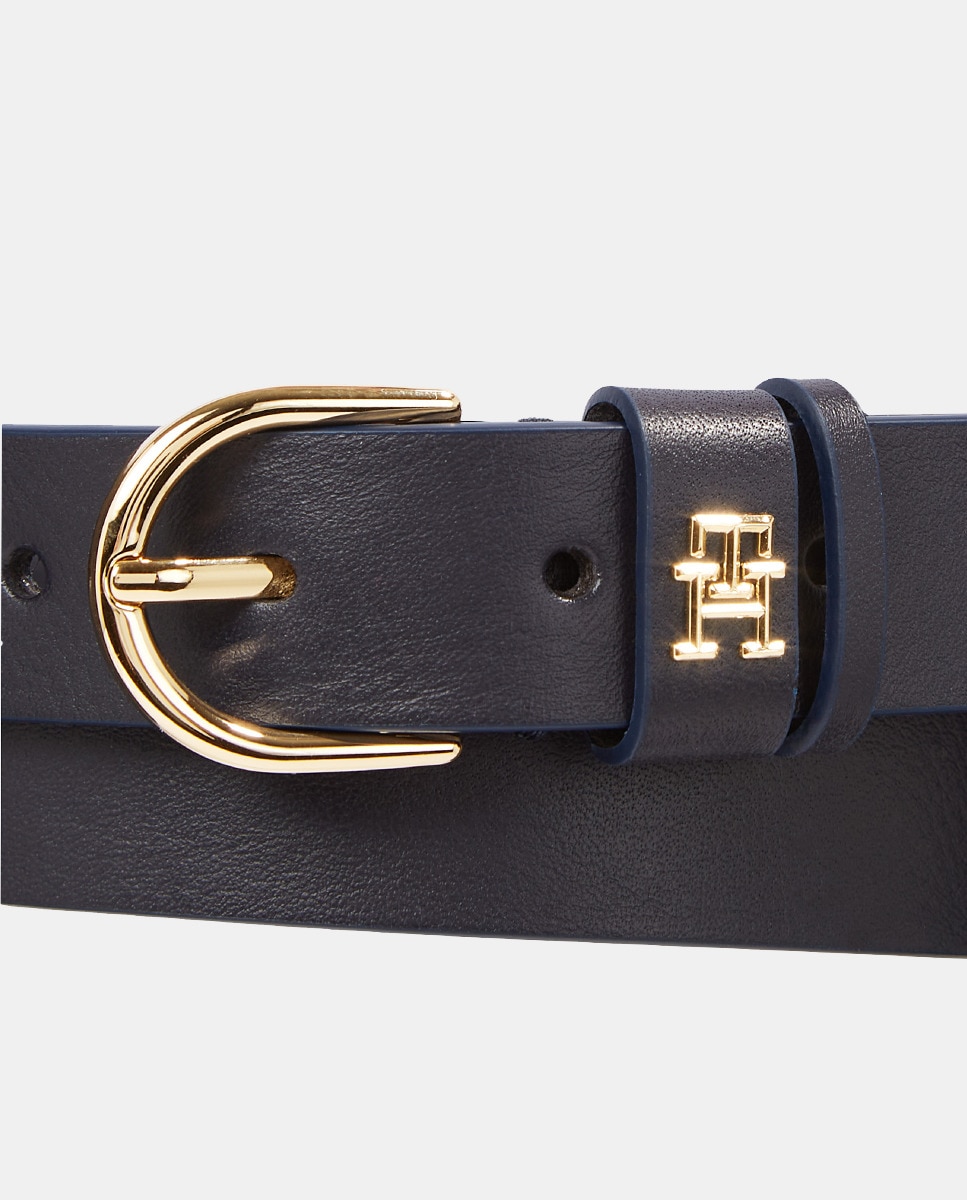 Cinto com Logótipo na Presilha e em Pele Azul-marinho-2