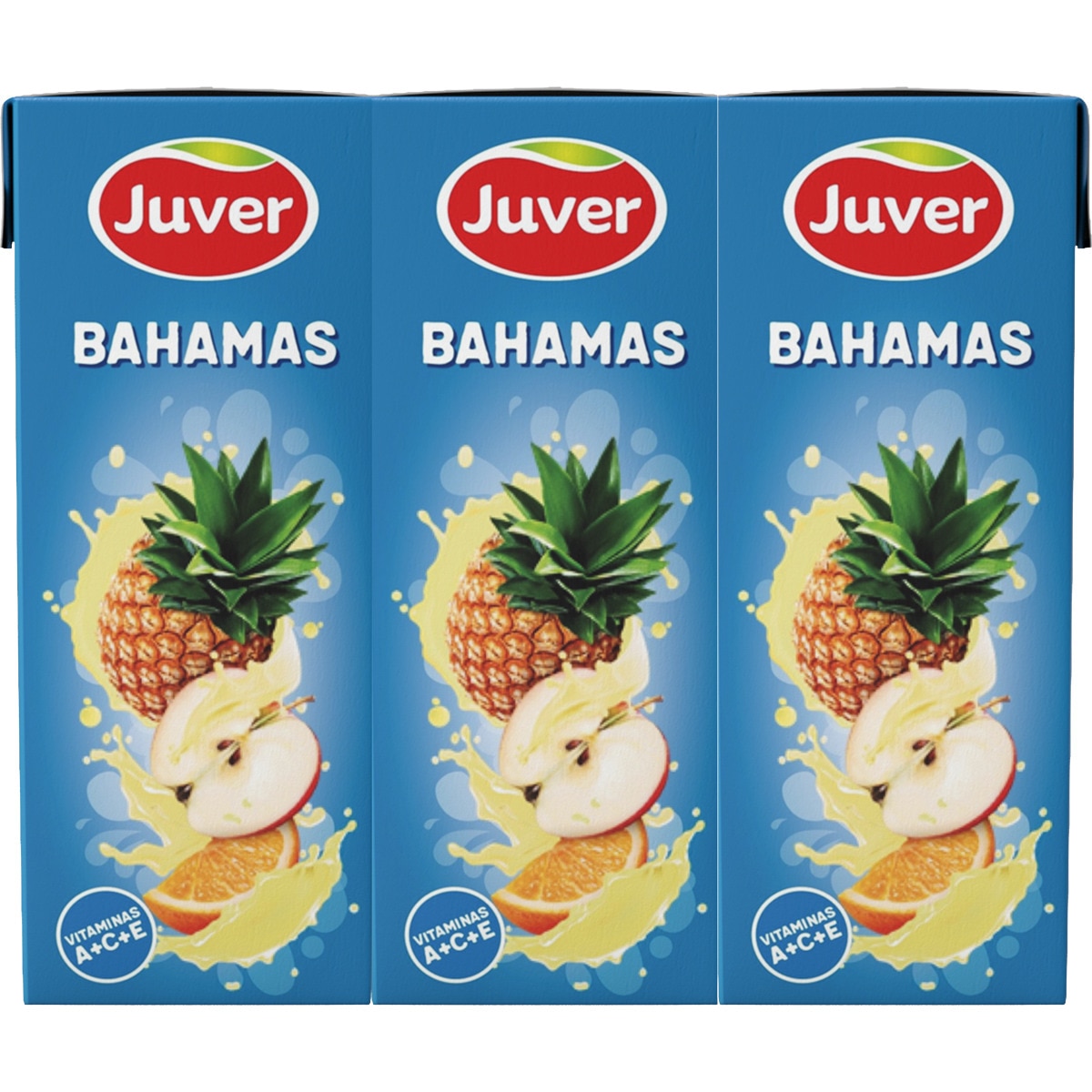 bebida de zumo Bahamas de piña, manzana y naranja con vitaminas pack 3 briks 200 ml