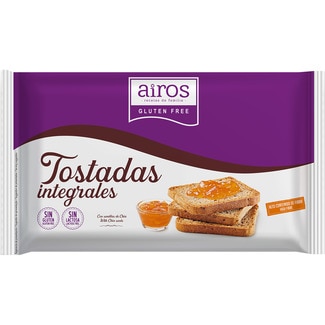 tostadas de pan integral sin gluten y sin lactosa envase 225 g - Airos