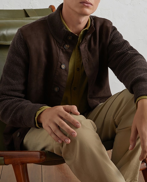 Imagen 0 de Chaqueta combinada de punto y antelina de hombre