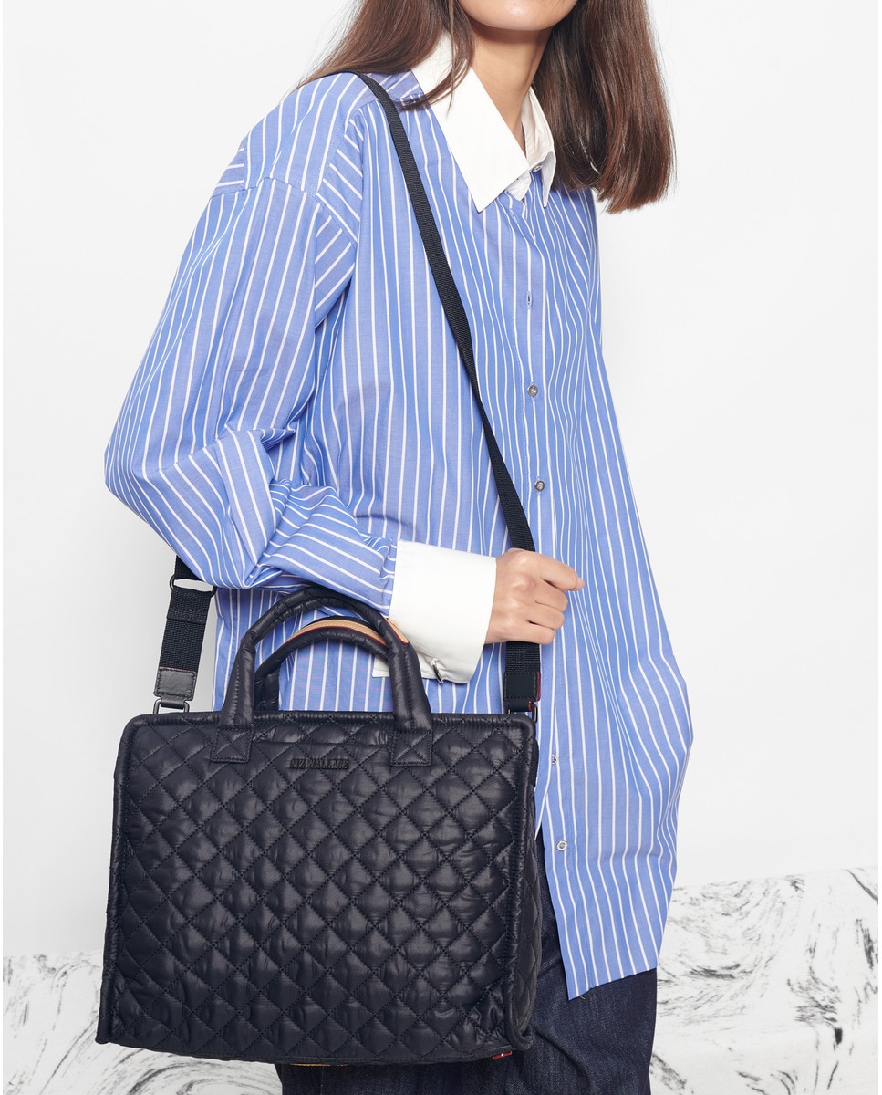 Mala Tipo Tote Média com Alça de Tiracolo Amovível e em Nylon - Preto Preto-5