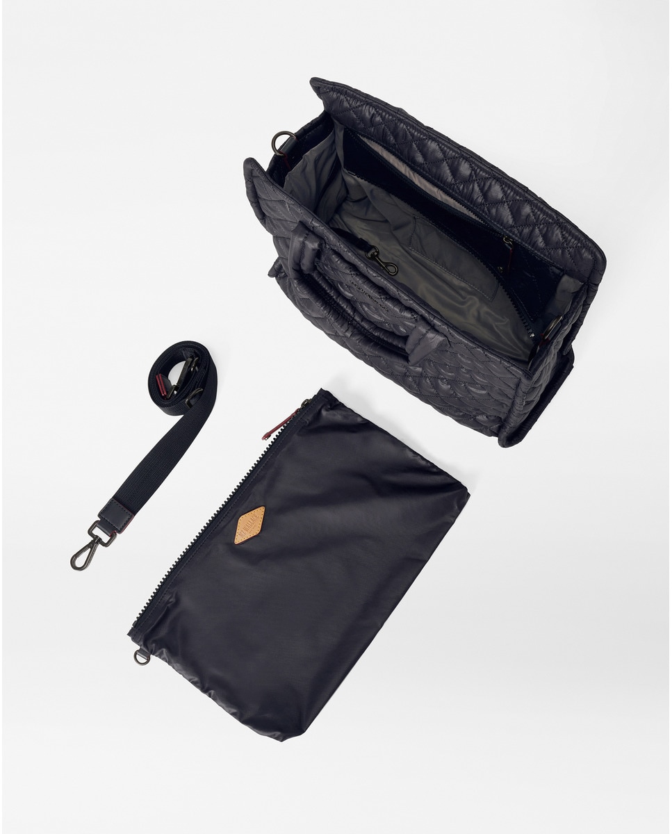Mala Tipo Tote Média com Alça de Tiracolo Amovível e em Nylon - Preto Preto-3