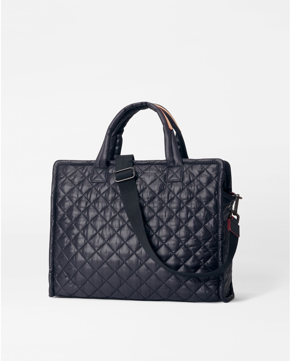 Mala Tipo Tote Média com Alça de Tiracolo Amovível e em Nylon - Preto Preto-2