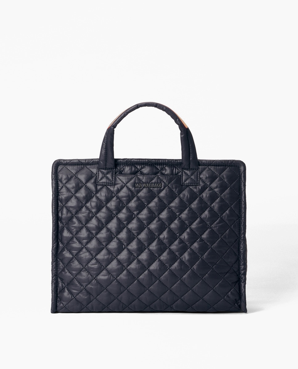 Mala Tipo Tote Média com Alça de Tiracolo Amovível e em Nylon - Preto Preto-1