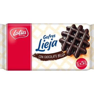 gofres Lieja recubiertos de chocolate belga 5 unidades paquete 287 g - Lotus
