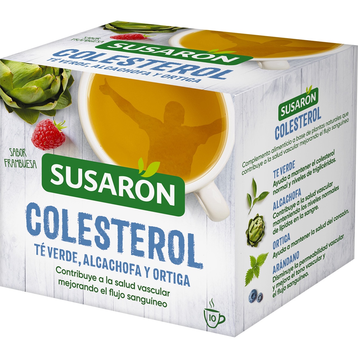 Colesterol infusión de té verde, alcachofa y ortiga sabor frambuesa estuche 10 bolsitas