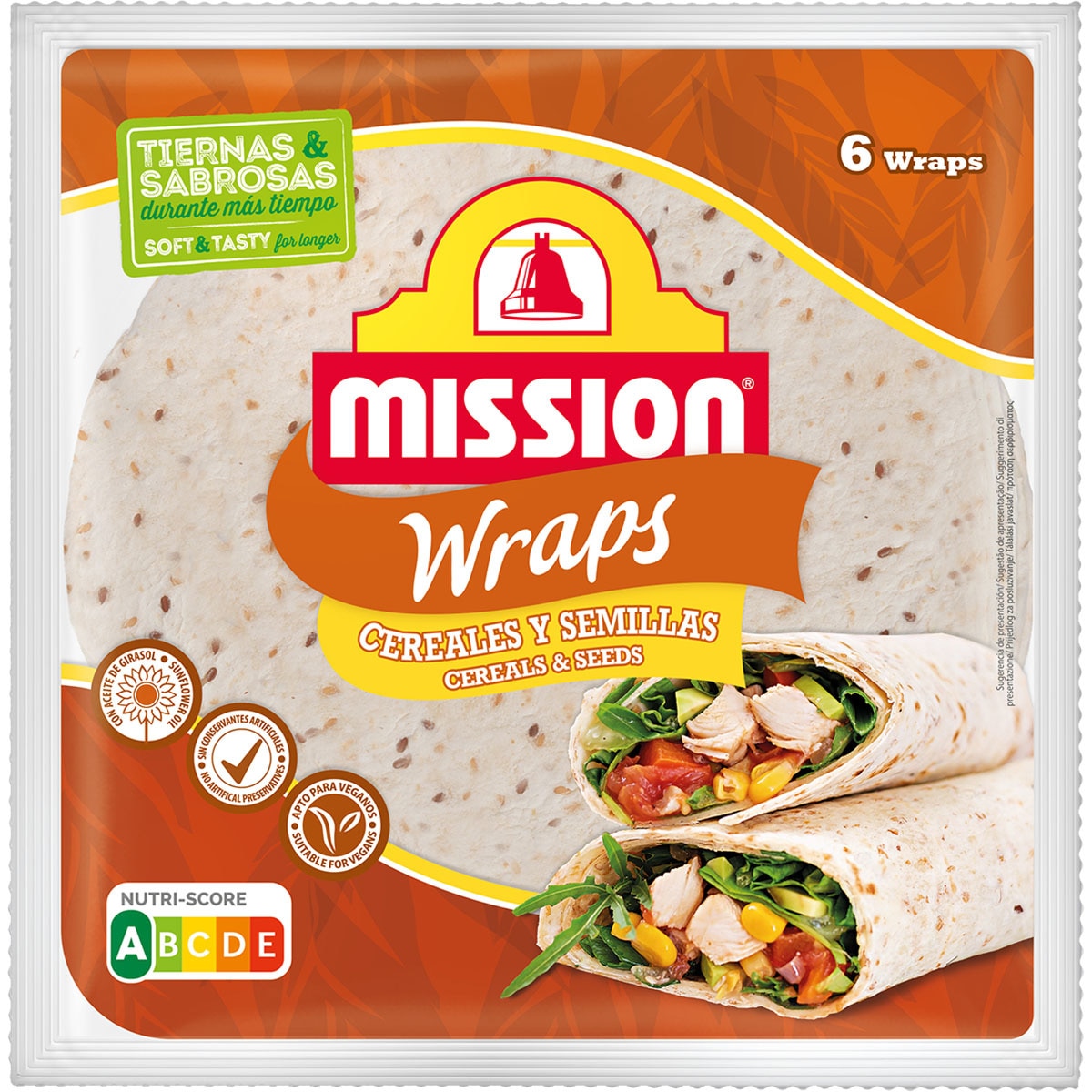wraps de cereales y semillas 6 unidades envase 370 g