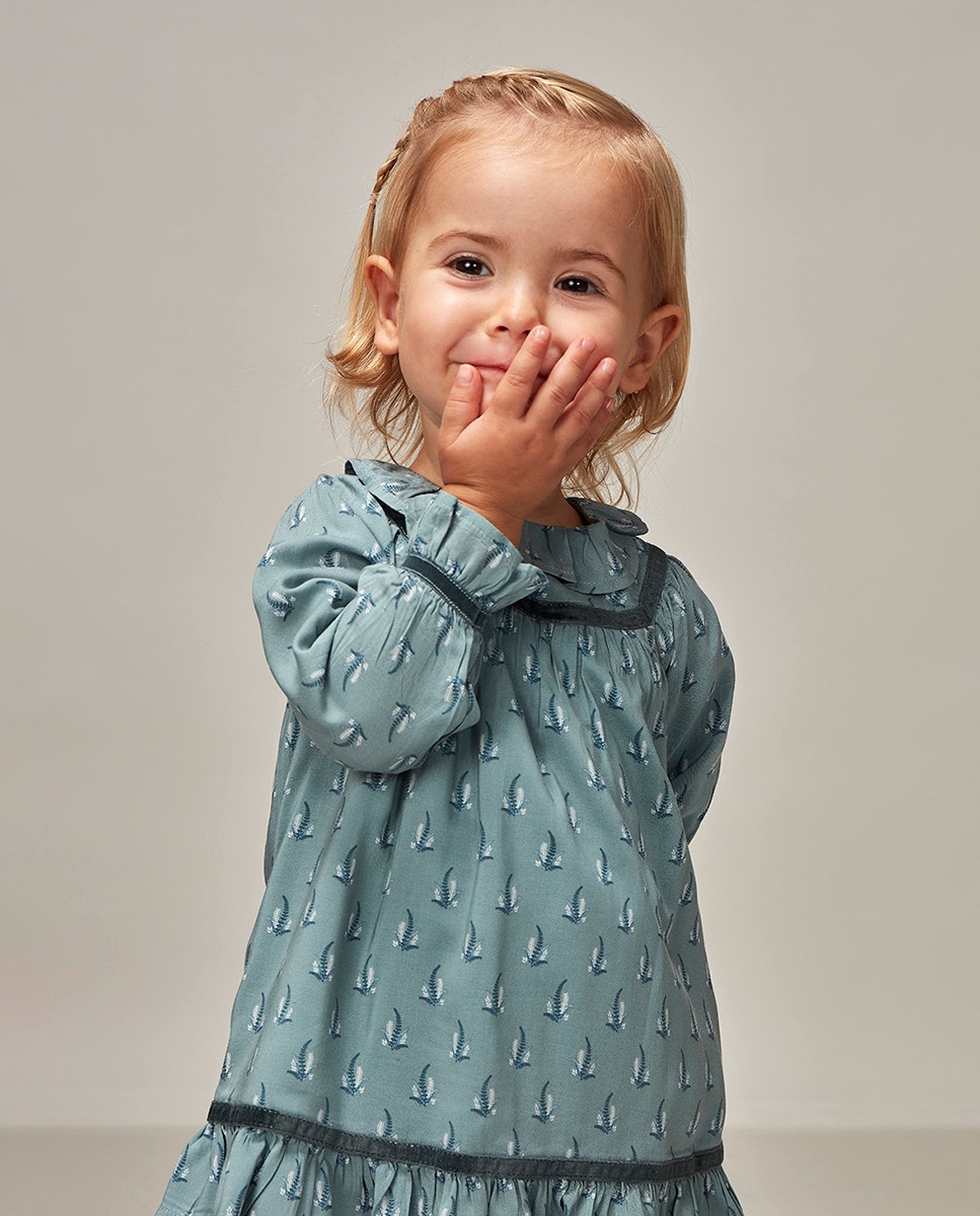 Vestido Estampado Con Cuello Doble - Azulado