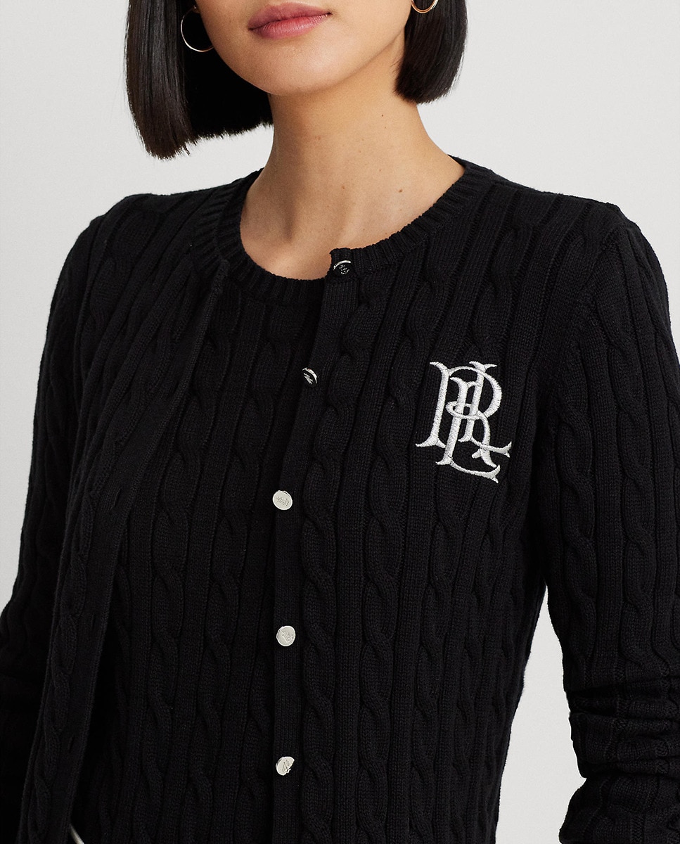 Cardigan de Malha do Cabo em Algodão Preto-4