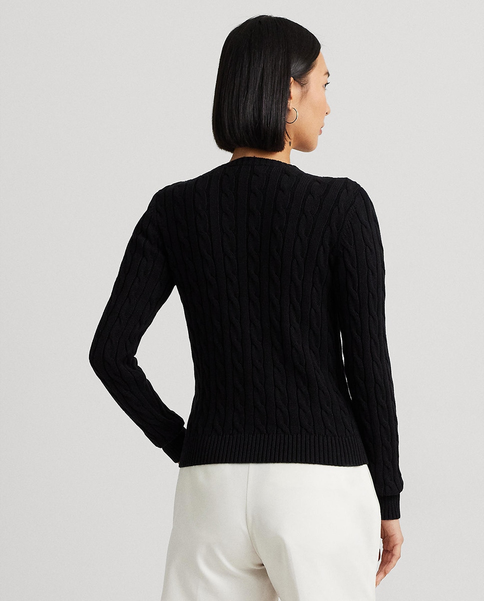 Cardigan de Malha do Cabo em Algodão Preto-3