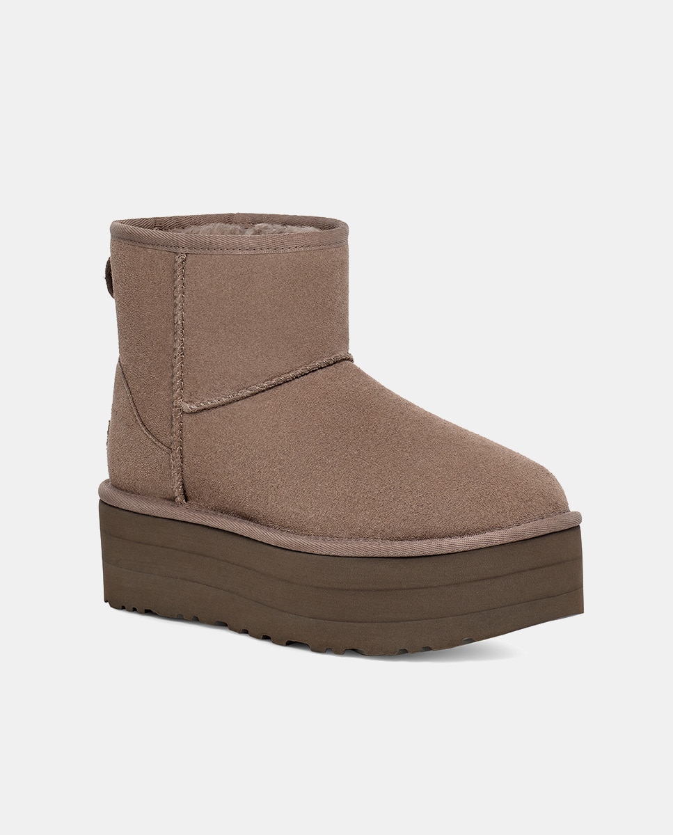 Botins Classic Mini com Plataforma e em Pele Cinzento-2