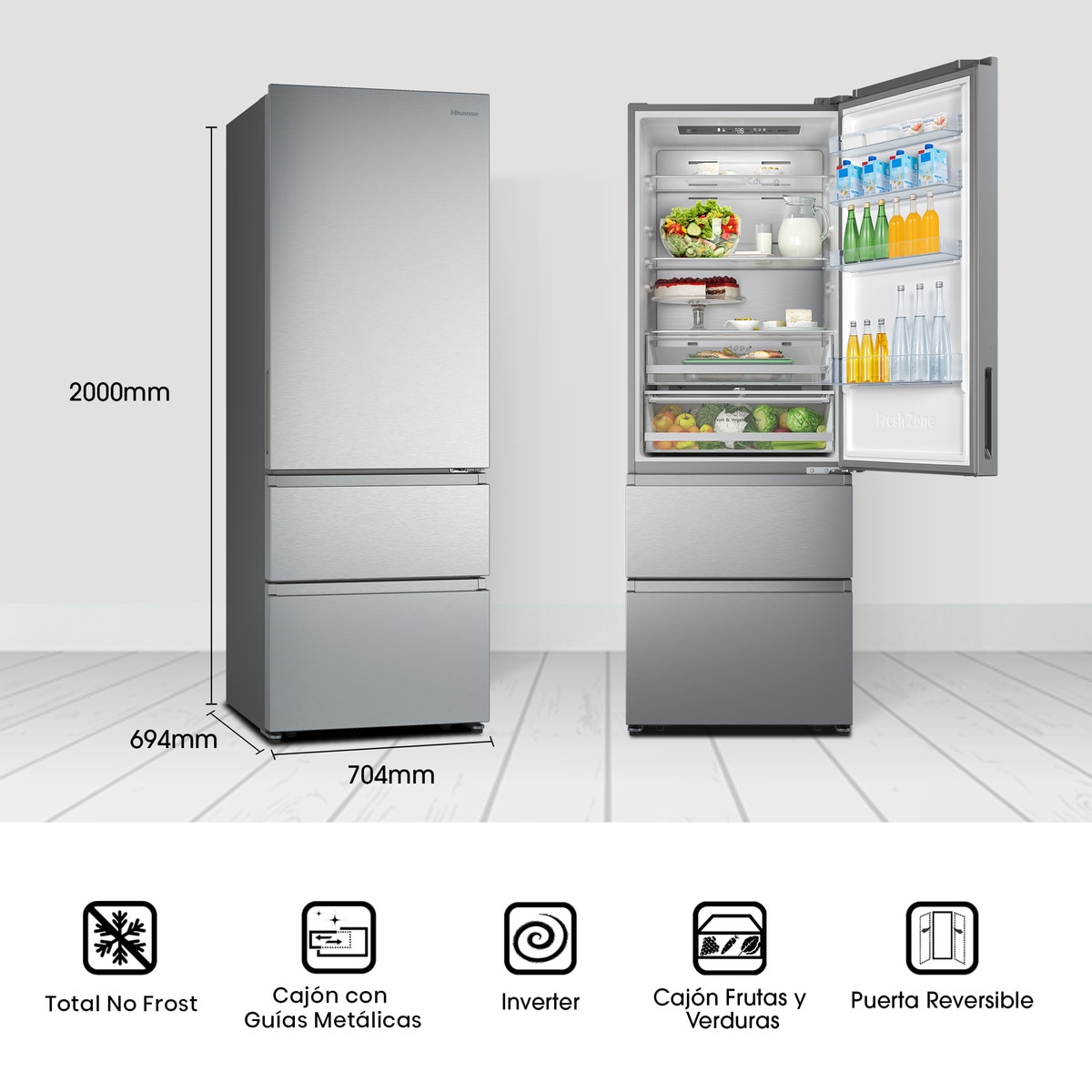 Frigorífico combi Hisense Inverter Multi Air Flow - RT641N4AIE Inox-2