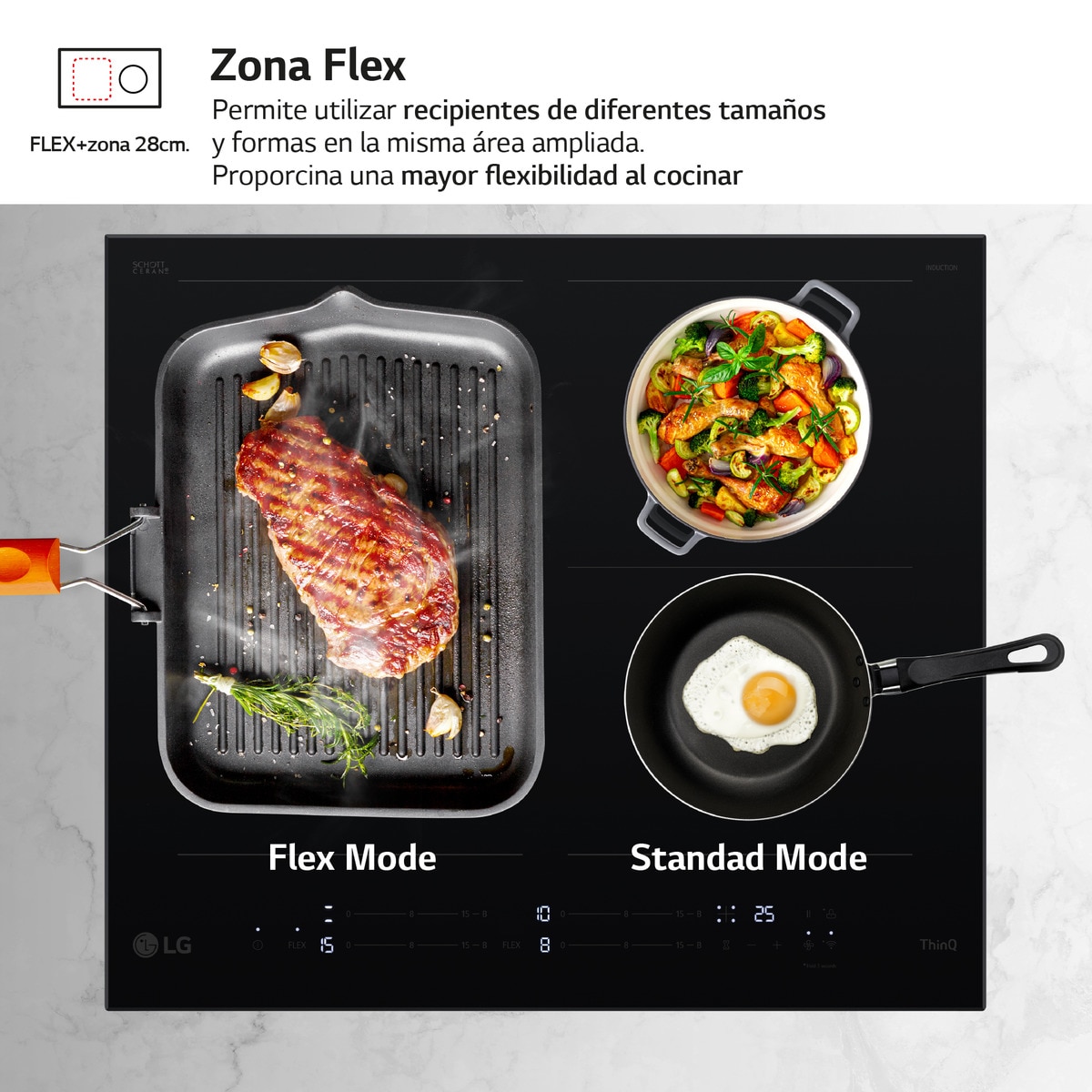 Placas de inducción LG con 1 zona 28 cm + 1 zona flex, 59 cm  -  CBIZ2432B Negro-6