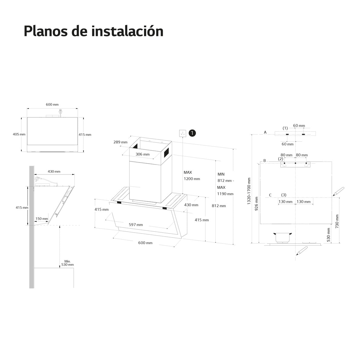 Campana decorativa LG  con 3 niveles extracción - HCEZ2428B Negro-2