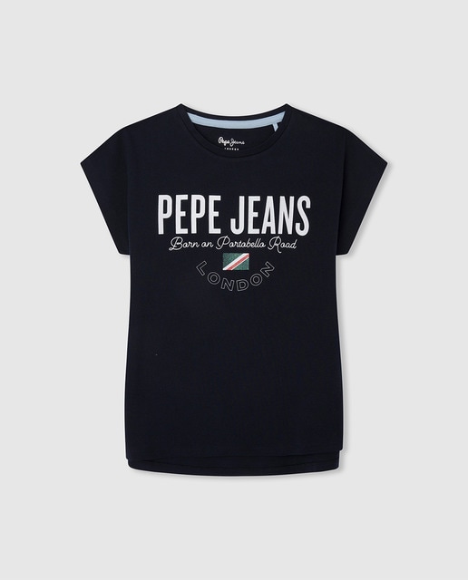 Imagen 0 de Camiseta de niña con logo print y bandera en contraste