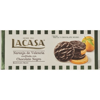 naranja de Valencia confitada con chocolate negro Sin Gluten tableta 150 g - Lacasa