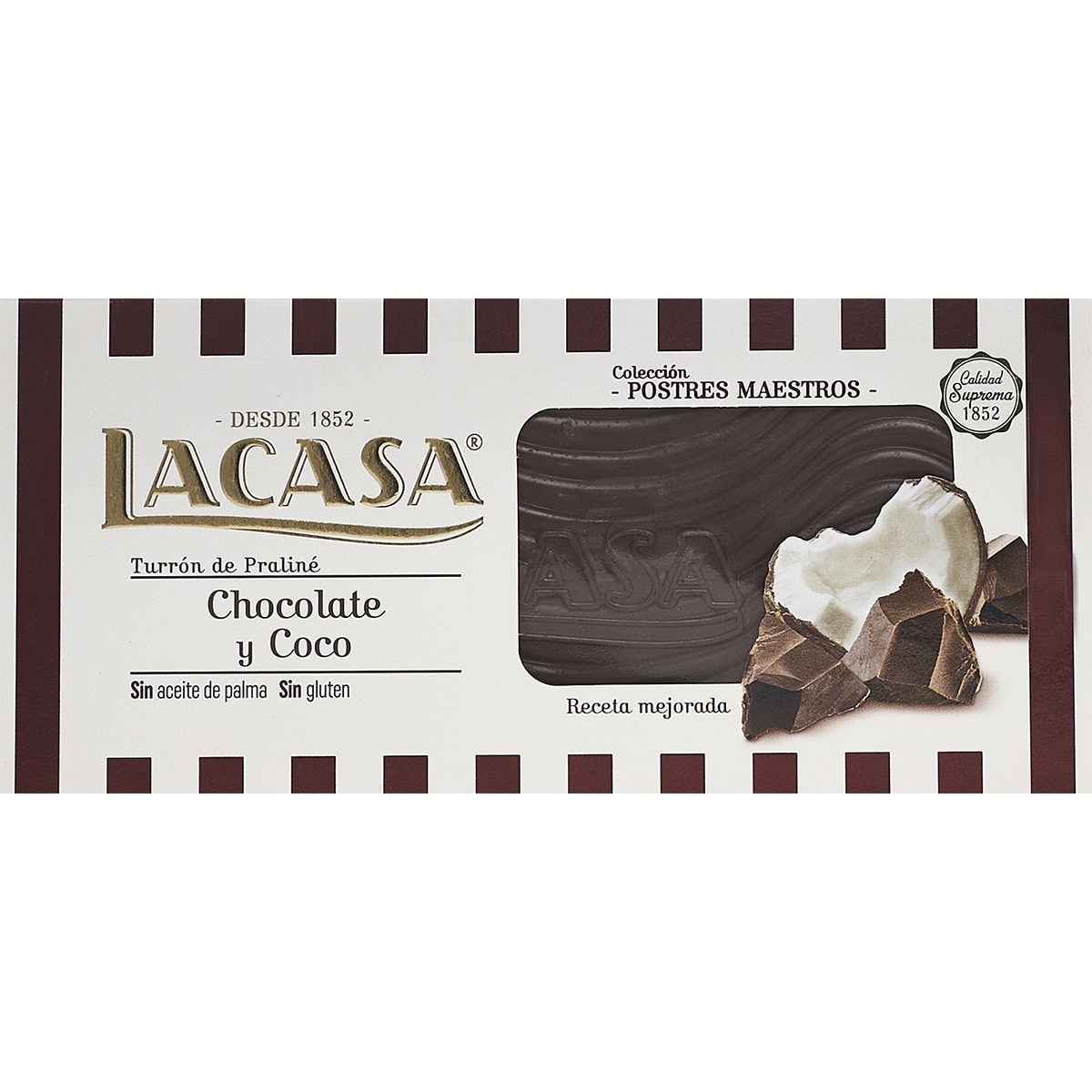 turrón de chocolate y coco Sin Gluten Calidad Suprema tableta 225 g