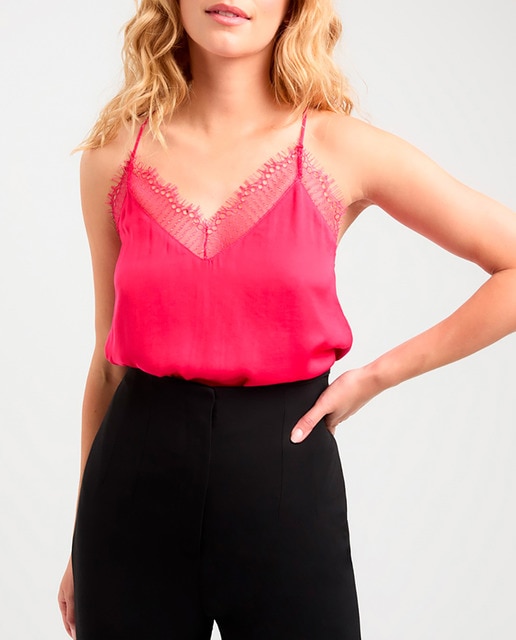 Imagen 0 de Top de mujer fluido y satinado con encaje