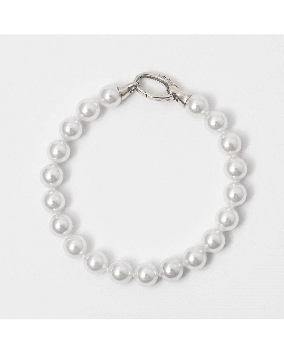 Pulseira Clássico de Prata e Pérolas Branco-2