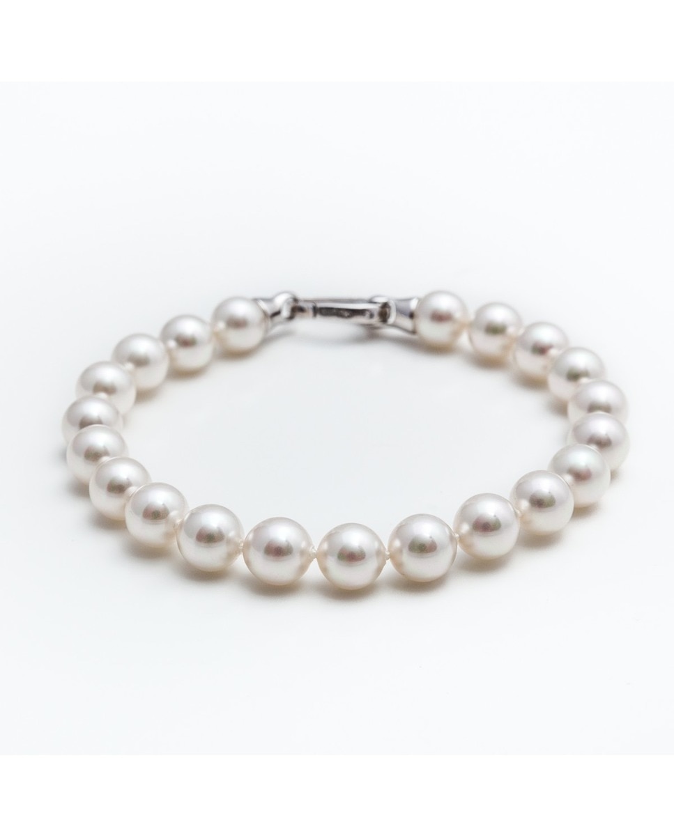 Pulseira Clássico de Prata e Pérolas Branco-1