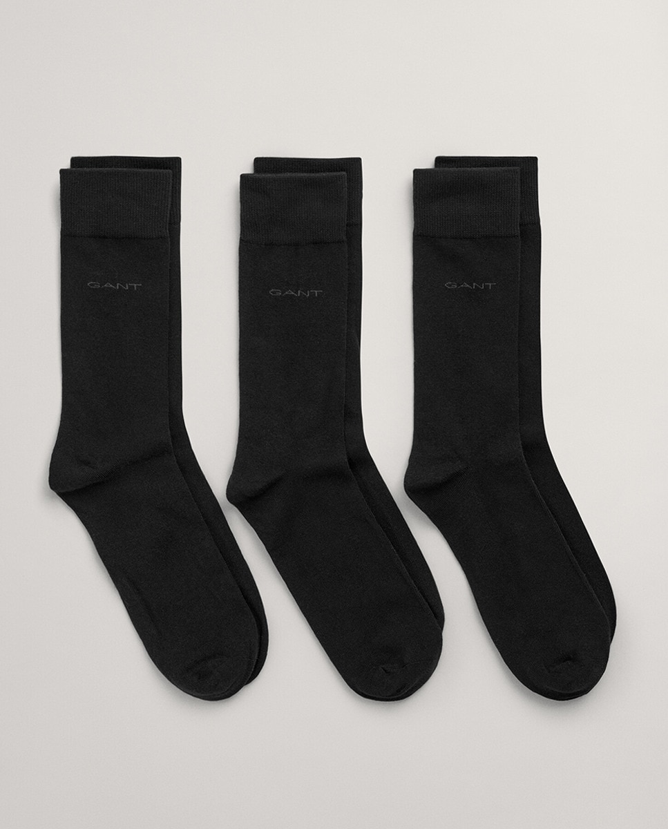 Paquete de tres pares de calcetines de algodón suave de hombre - Gant - Negro Negro-1