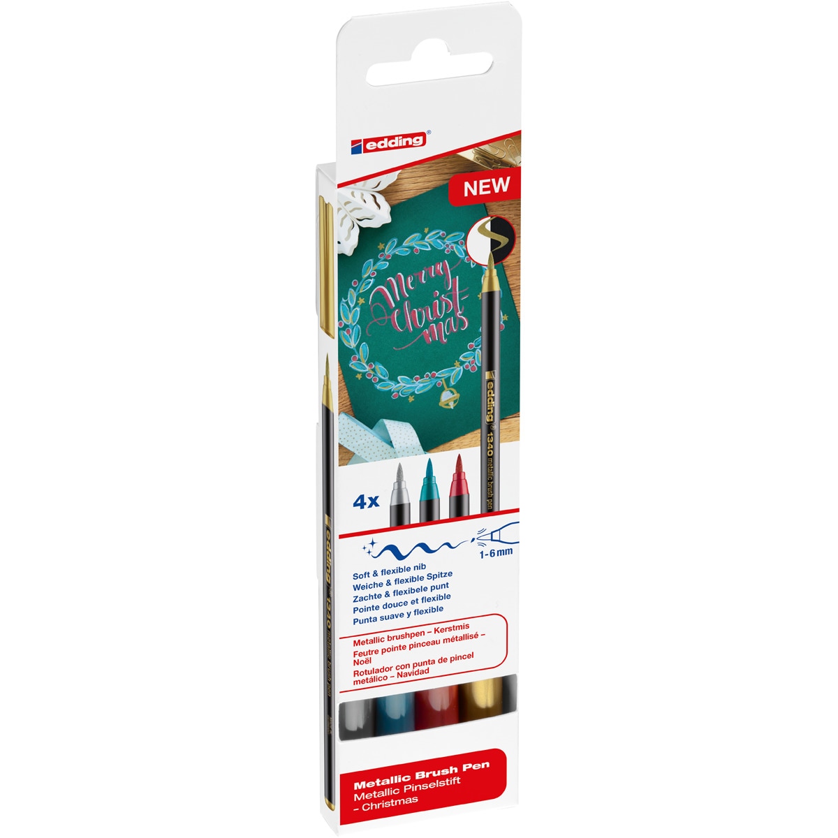 Conjunto de 4 marcadores metálicos Edding Brushpen Multicolor-1