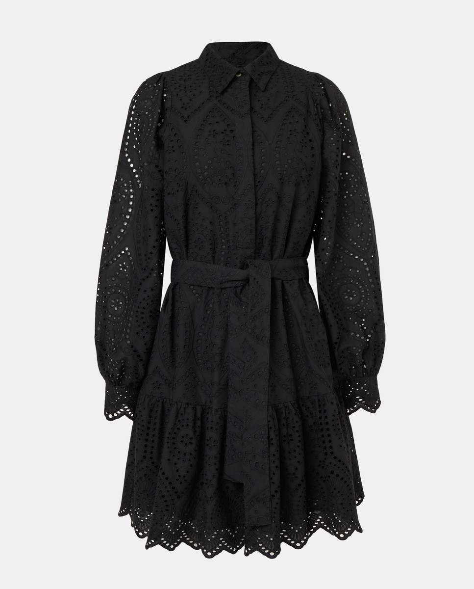 Vestido Curto com Manga Comprida e Cinto Preto-4