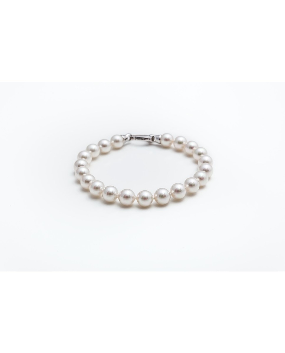 Pulseira Clássico de Prata e Pérolas Branco-1