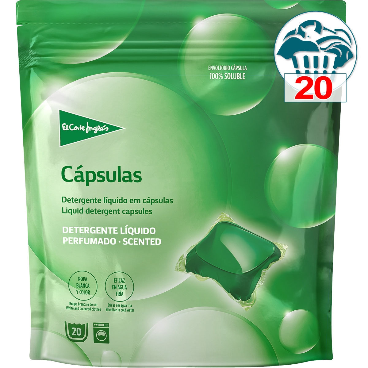 detergente cápsulas perfumado para ropa blanca y de color envase 20 capsulas